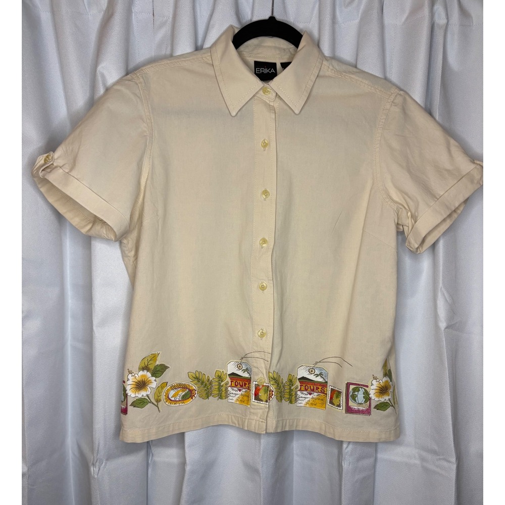 Vintage 90s Erika button up vacation tourist tropical themed shirt resortwear